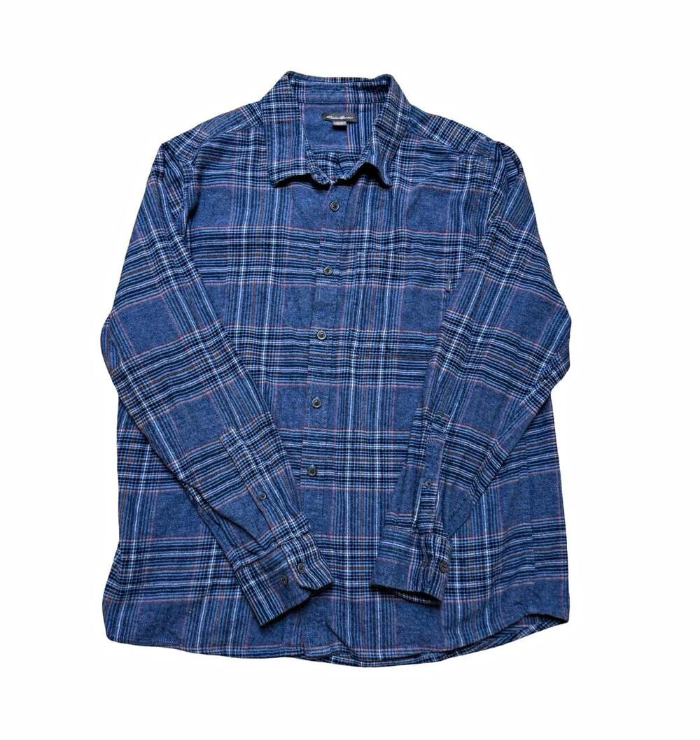 Eddie Bauer Men’s XL Flannel Shirt Plaid Blue Gray Red Long Sleeve Cotton